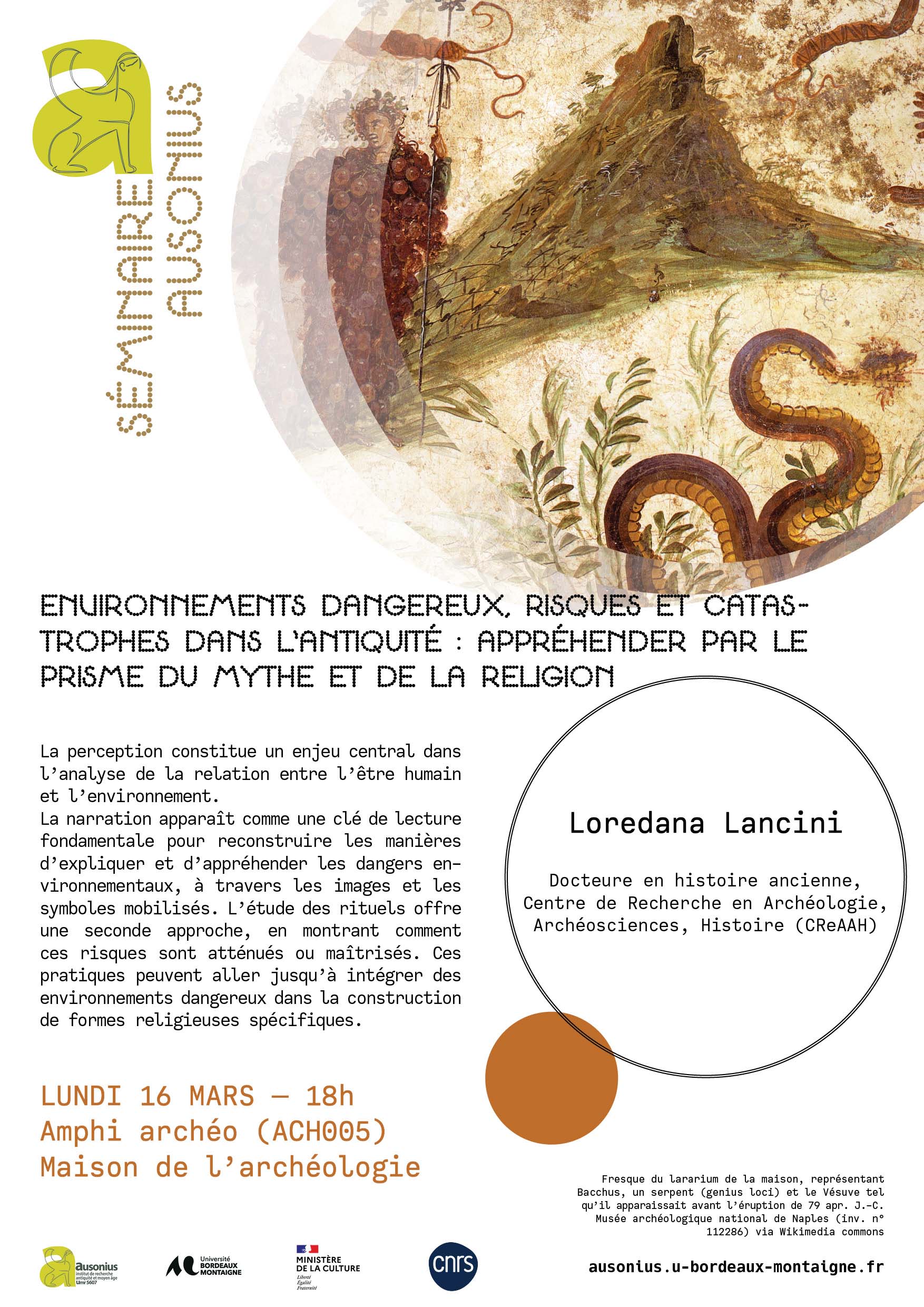 Environnements dangereux, risques et catastrophes dans l’Antiquité : appréhender par le prisme du mythe et de la religion